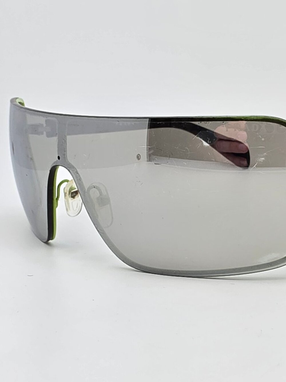Prada SPS 55O OAW-1I2 Linea Rossa Grey Frame Silver Mirror Shield Sunglasses